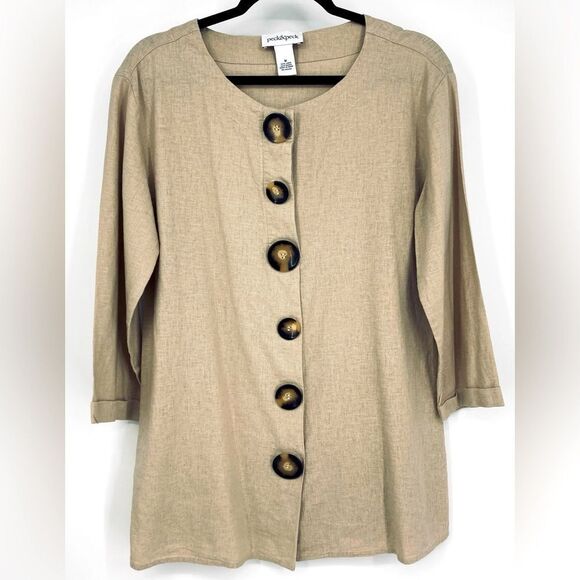 Peck & Peck Women’s Linen Beige Button-Front Tunic M - Picture 5 of 9